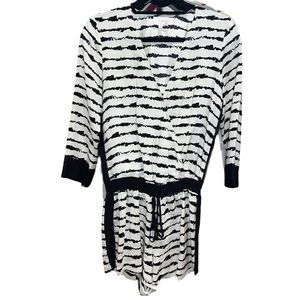 Parker Black & White Stripe Silk Long Sleeve Romper